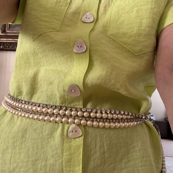 Faux Pearl and Rhinestone Adjustable Belt - Picture 1 of 13
